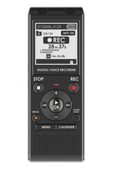 Dictaphone, digital voice recorder. Front view, 3D rendering isolated on transparent background