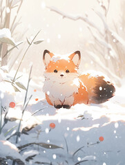 Fox bunny rabbit puppy winter snow forest sunny nature, Happy New Year! cattail reeds are cold