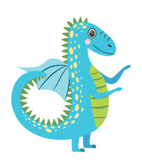 Year of the Dragon 2024, Chinese calendar. Cute green christmas dragon in santa hat