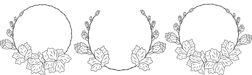 Hand drawn floral frames with flowers, branch and leaves. Elegant logo template. Vector illustration for labels, branding business identity, wedding invitation