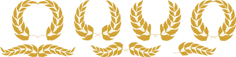 Golden laurel wreath. Golden silhouette of laurel wreaths, award, heraldic trophy coat of arms, achievement, heraldry, nobility. Vector illustration