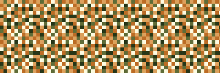 Abstract geometric shape mosaic background. Mosaic seamless illustration. Modern triangles and squares are stylized as Bauhaus figures. Graphic style design elements in brown tones. Vector 