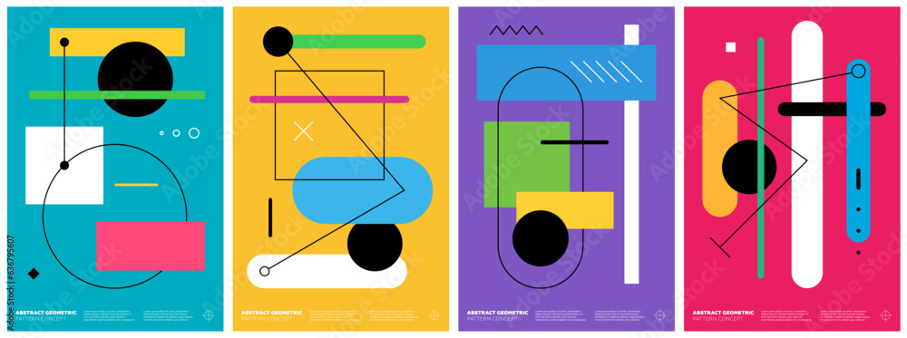 Poster abstract brutalism poster set with memphis geometric shapes. modern brutalist style minimal simple g