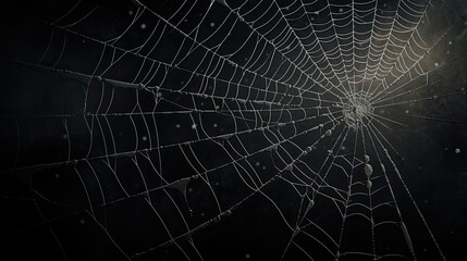 Halloween-themed spider web on dark backdrop, intricate and spooky.
