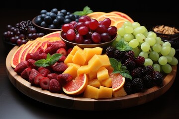 Harvest Elegance: Presenting a Tempting Assortment of Fruits on an Artful Tray