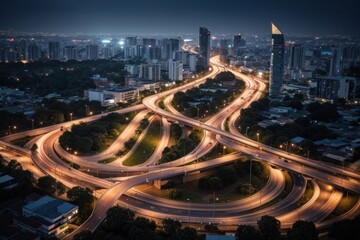 Fototapeta na wymiar Night Lights and Urban Progress: Developing City Infrastructure