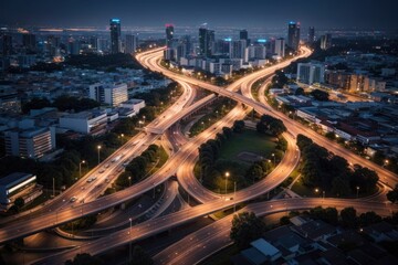 Fototapeta na wymiar Night Lights and Urban Progress: Developing City Infrastructure