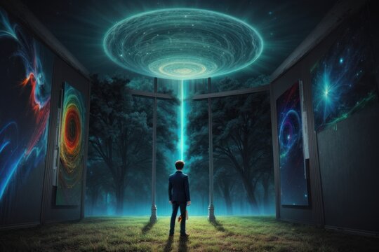 Exploring Multiverse: Boy Facing Dimensional Portals