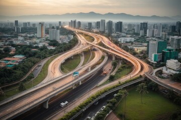Fototapeta na wymiar Urban Choices: Multiple Roads Leading to a Futuristic City