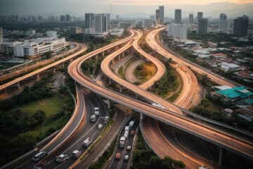 Obraz premium Urban Crossroads: Varied Paths Before a Contemporary City