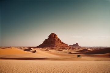 Fototapeta na wymiar Lone Mountain Rising from the Desert Terrain