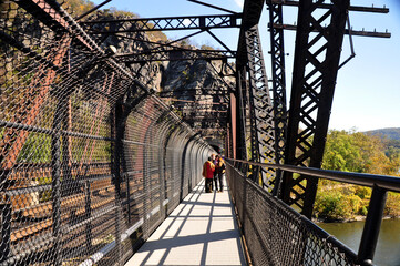 Visitors on the rail bridge in Harpers Ferry.