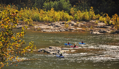 Kayaks on the Shenandoah river in Harpers Ferry.
