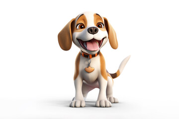 a happy puppy beagle dog standing in front of a white background, 3d render illustration.