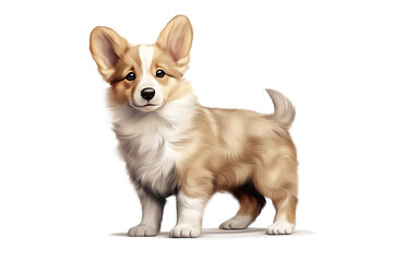 a hair Puppy Corgi Pembroke standing isolated on a white background. 