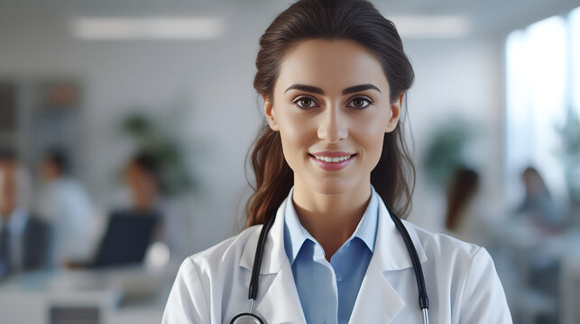 Docteure en blouse blanche avec stéthoscope à l'hôpital