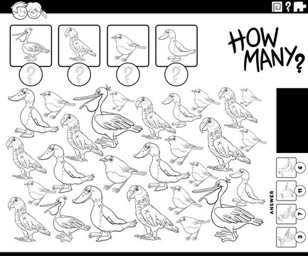 how many cartoon birds animals counting game coloring page