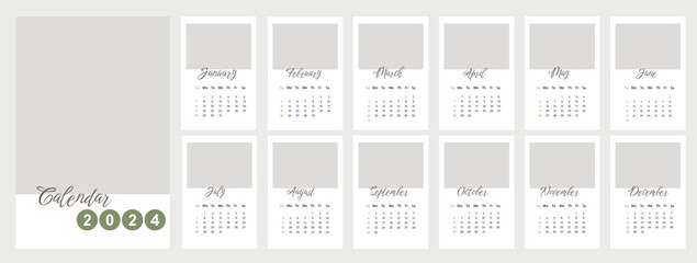 Vector calendar for 2024 year design with simple graphic for office planning with months and weeks. Annual daily organizer template