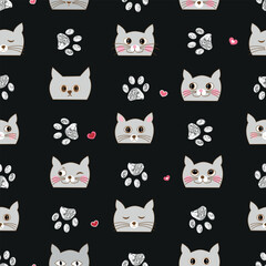Cute cartoon hand drawn cats. Seamless fabric design pattern - 636801269