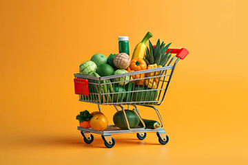supermarket trolley full of products, generative ai