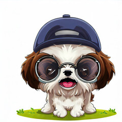 Pawfect Shih Tzu Styling: Hat, Glasses, and White Canvas, Generative AI