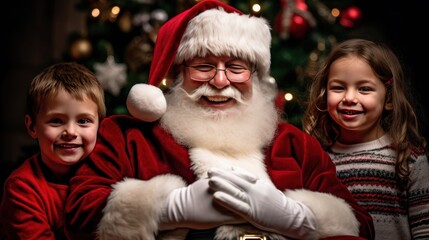 Fototapeta na wymiar Happy Santa Claus with kids. Christmas Greeting Card. Christmas Concept. Santa Claus.