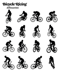 Set of bicycle racing silhouette vector illustrations - obrazy, fototapety, plakaty