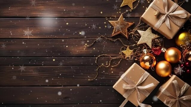 Christmas flat lay with craft gift boxes