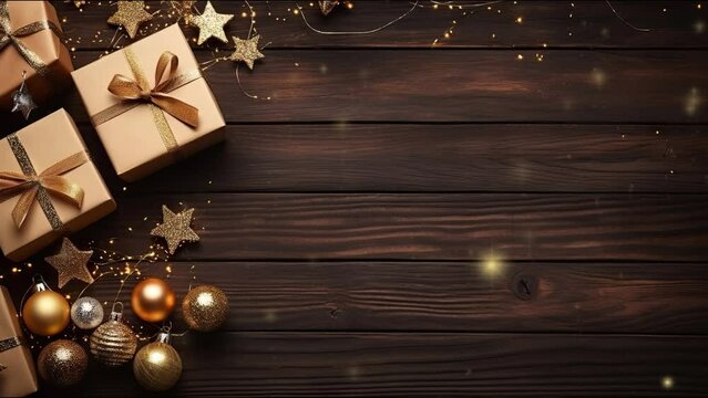 Christmas flat lay with craft gift boxes