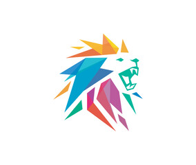 Lion King Logo, Colorful Polygonal Lion Head Vector illustration