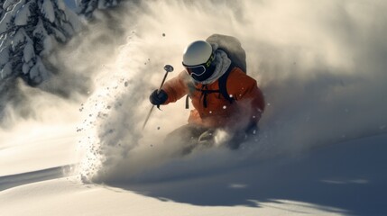 Photo of a skier descending a snowy slope