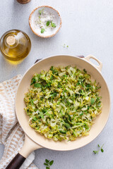 Sauteed cabbage in a cast iron pan, side dish idea