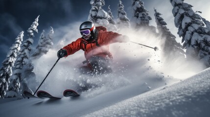 Photo of a skier gliding down a snowy slope