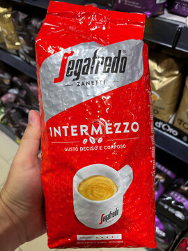 Segafredo Intermezzo Coffee Beans on the Shelf in a Supermarket