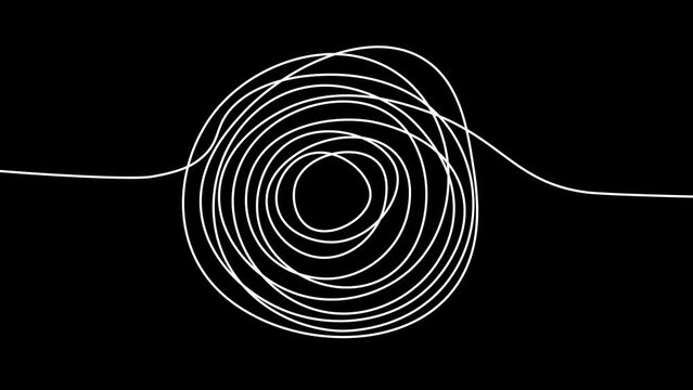 Drawing Circular knot Line on black background. Circle Continuous Doodle Line. Think and Creativity. The Concept of Solving Problems in Easy. 