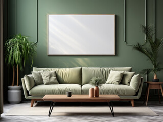 A striped fabric frame mock-up holding a blank green
