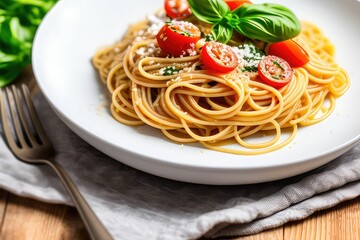 pasta dish in white ceramic bowl, plate, dough, carbohydrates, table, healthy lifestyle 