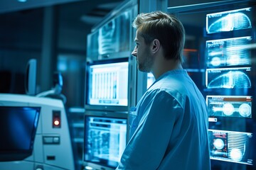 Radiologist Reviewing Scans in a Diagnostic Suite