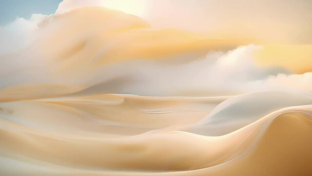An abstract storm of swirling sand winds twisting around an oasis of sandy beige and golden hues. Abstract motion animation