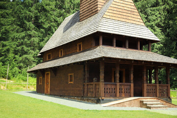 View of wooden church in forest
