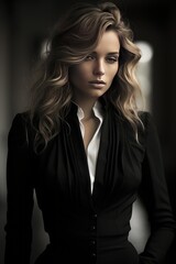 Fototapeta premium Fashion Model in a Chic and Sophisticated Monochrome Outfit, Generative AI