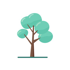 a tree with blue leaves in a flat style vector illustration