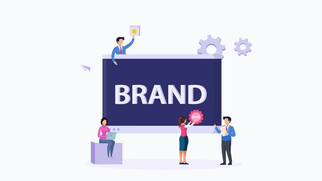 Building brand marketing strategy. Brand name, brand planning, brand reputation. 2d video animation 4k clip	