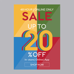 48 hour online only sale 20% off discount promotion poster