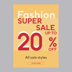 Fashion super sale 20% off discount promotion poster