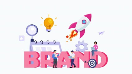 Building brand marketing strategy. Brand name, brand planning, brand reputation. 2d video animation 4k clip	