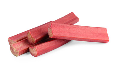 Stalks of fresh ripe rhubarb isolated on white