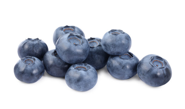 Many fresh ripe blueberries isolated on white