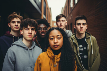 Fototapeta premium Diverse group of students in colledge campus ready for a new school year, generative AI