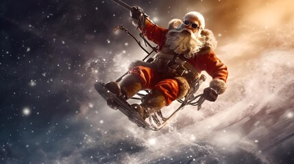 Santa on a hoverboard-sleigh